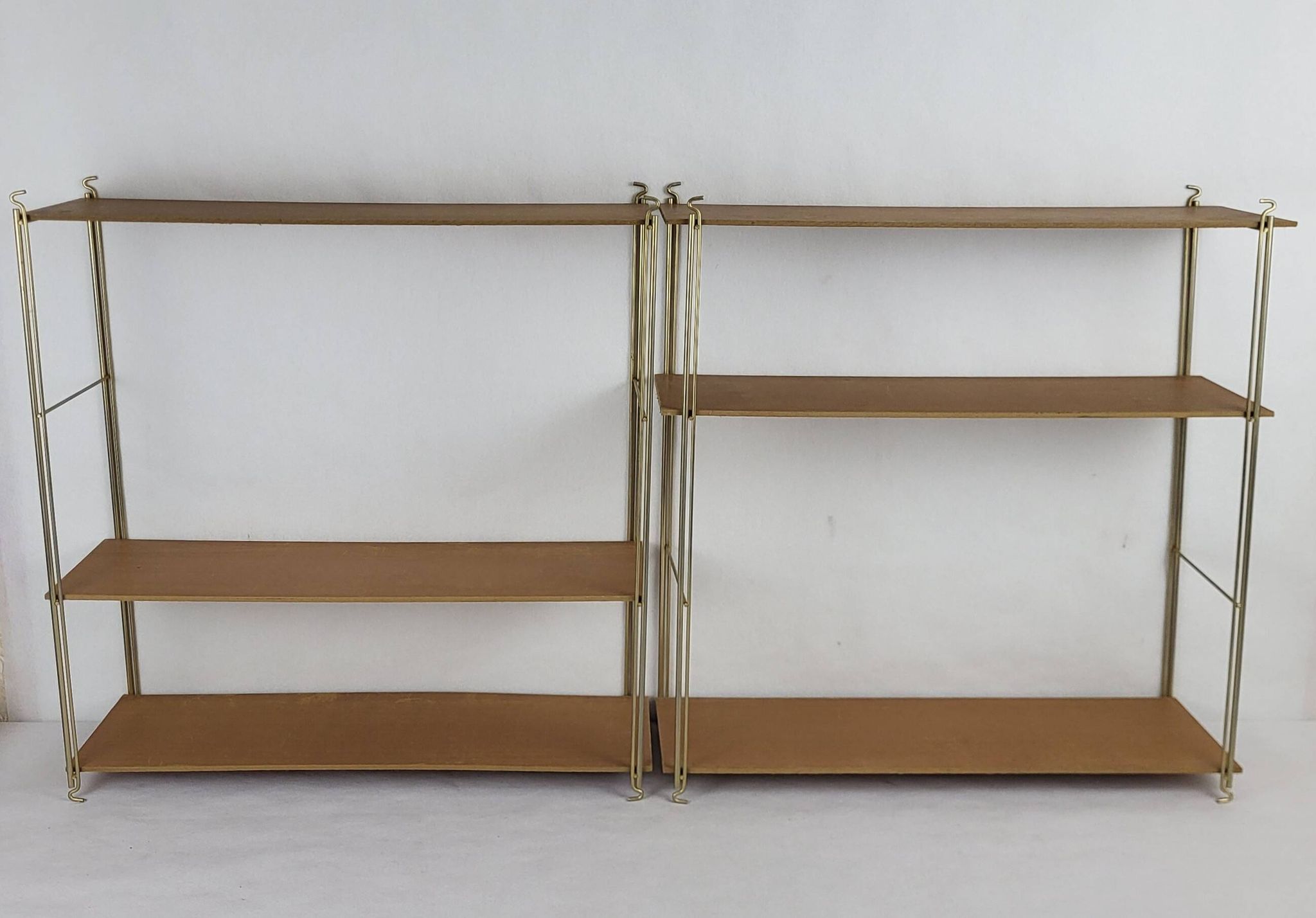 String Shelf Wood and gold metal 1960's