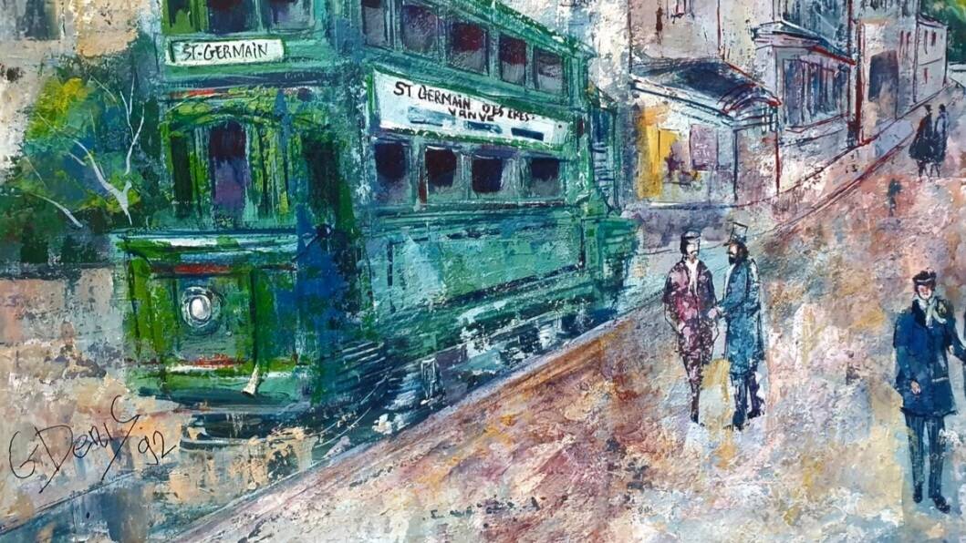 Old painting Rue de Saint Germain lively signed Georges Denis