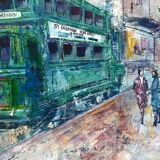 Old painting Rue de Saint Germain lively signed Georges Denis