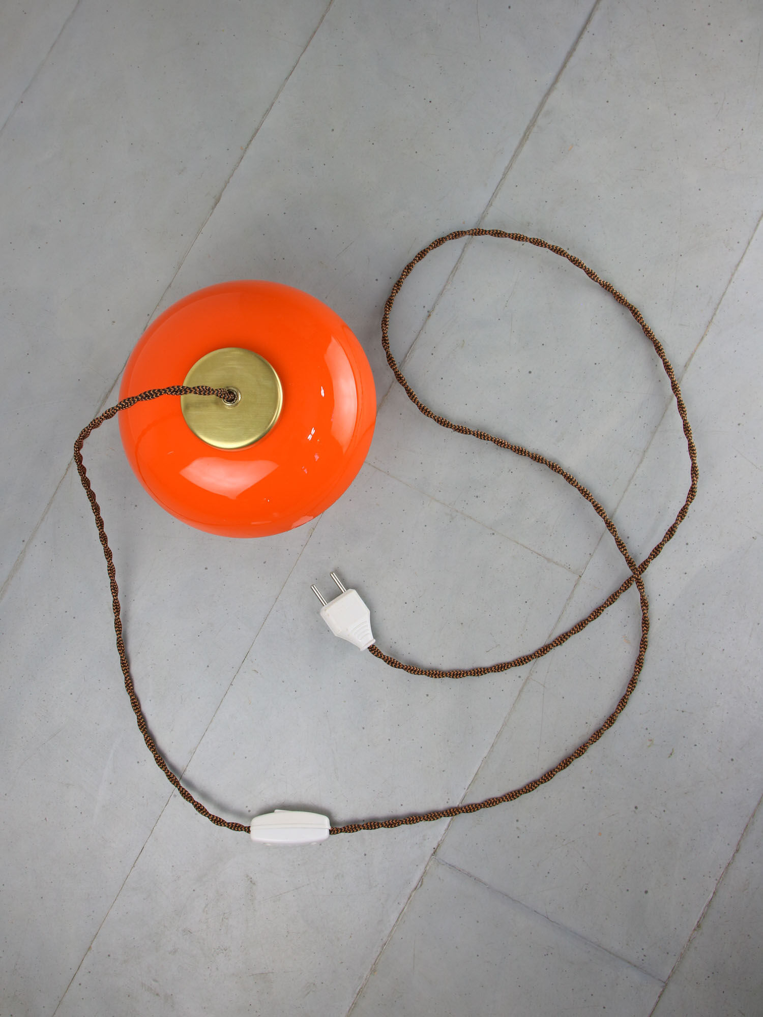 Mid-century orange glass & brass mushroom lamp