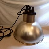 Industrial pendant light, aluminum globe, workshop style