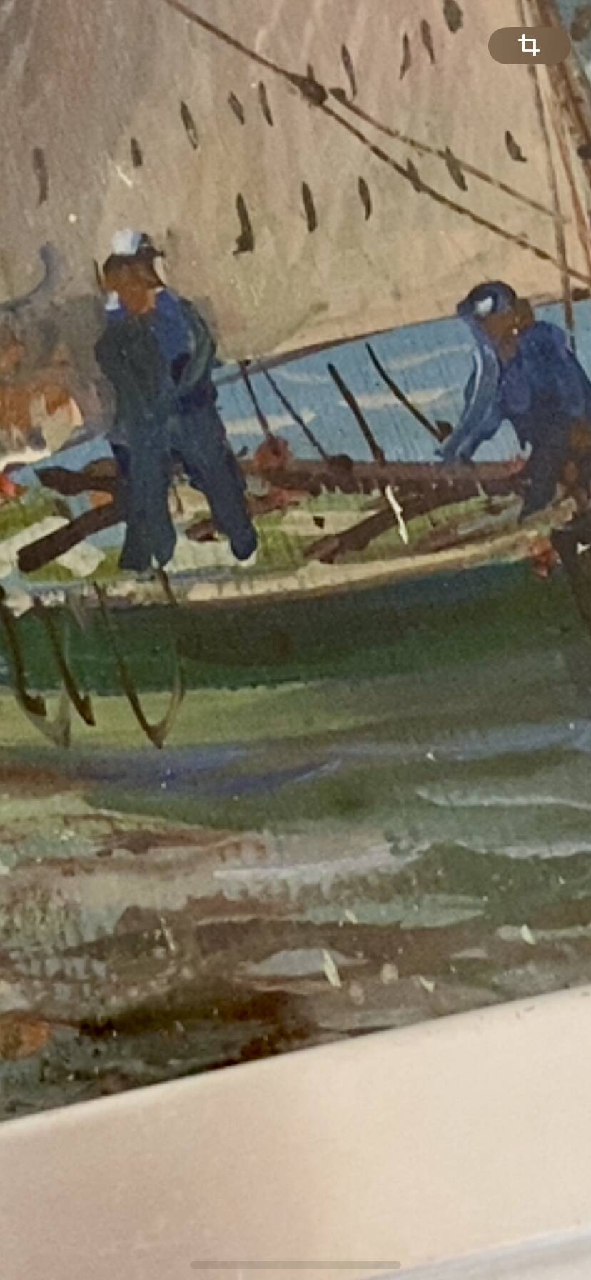“Port Breton” oil, 1940s, under glass