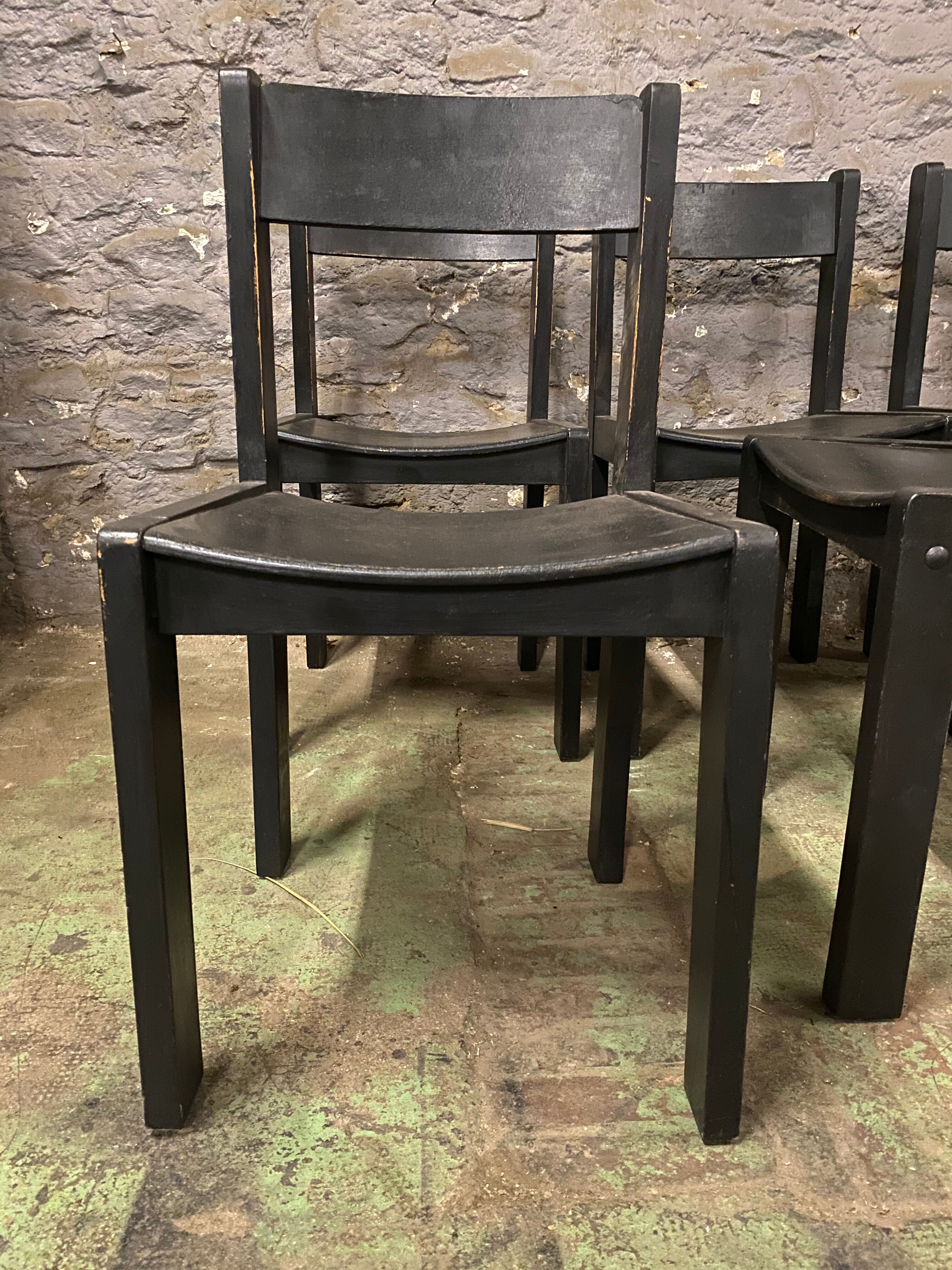 6 vintage chairs circa 1960 patinated black