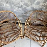 50s rattan armchairs. Pair of armchairs