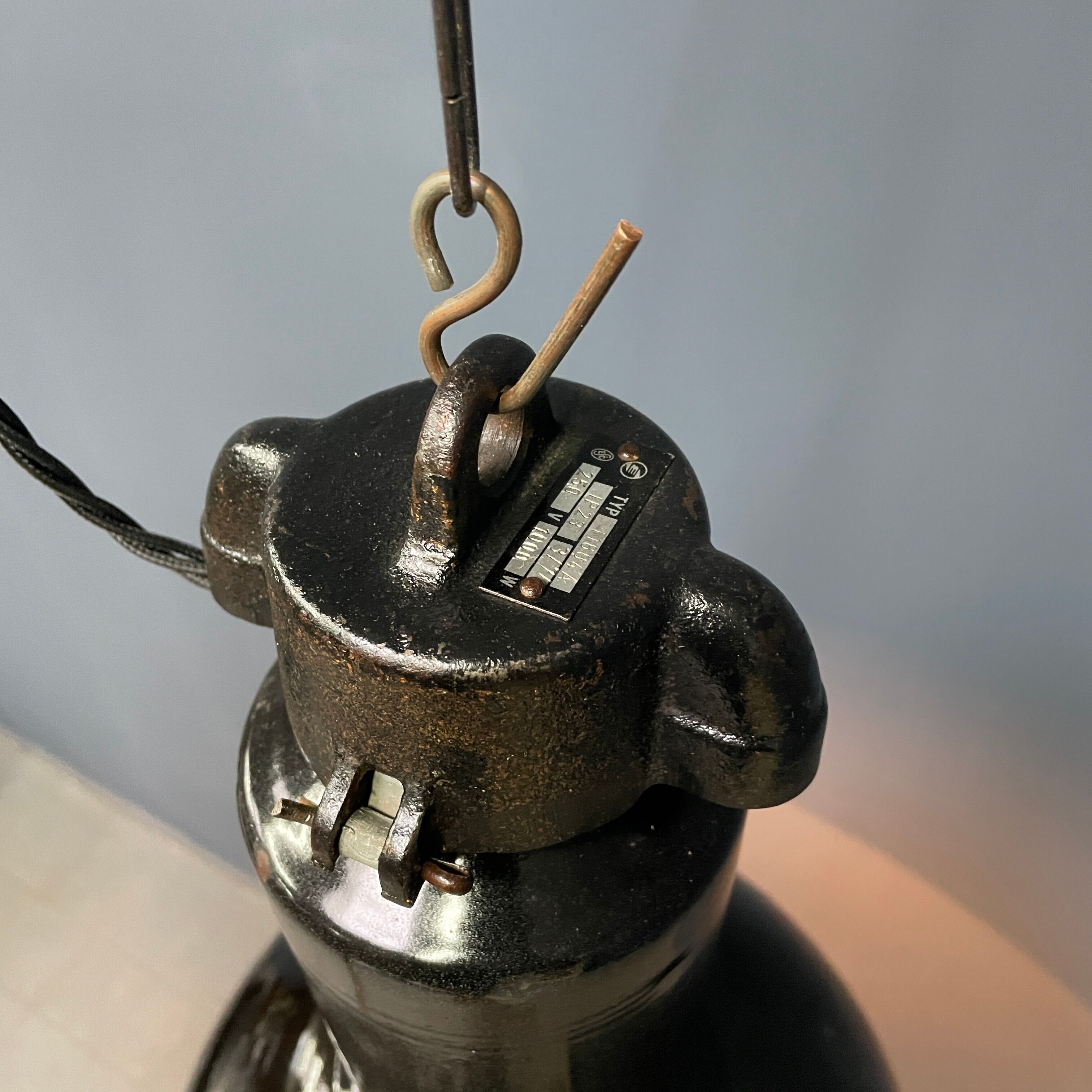 Large black enamel Bauhaus hanging lamp