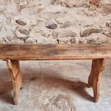 Antique pine bench – France, 1920s – Rustic wooden seat with bell