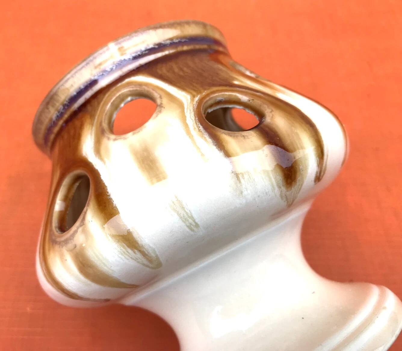 1950s Candle holder / Lantern on a glazed ceramic pedestal