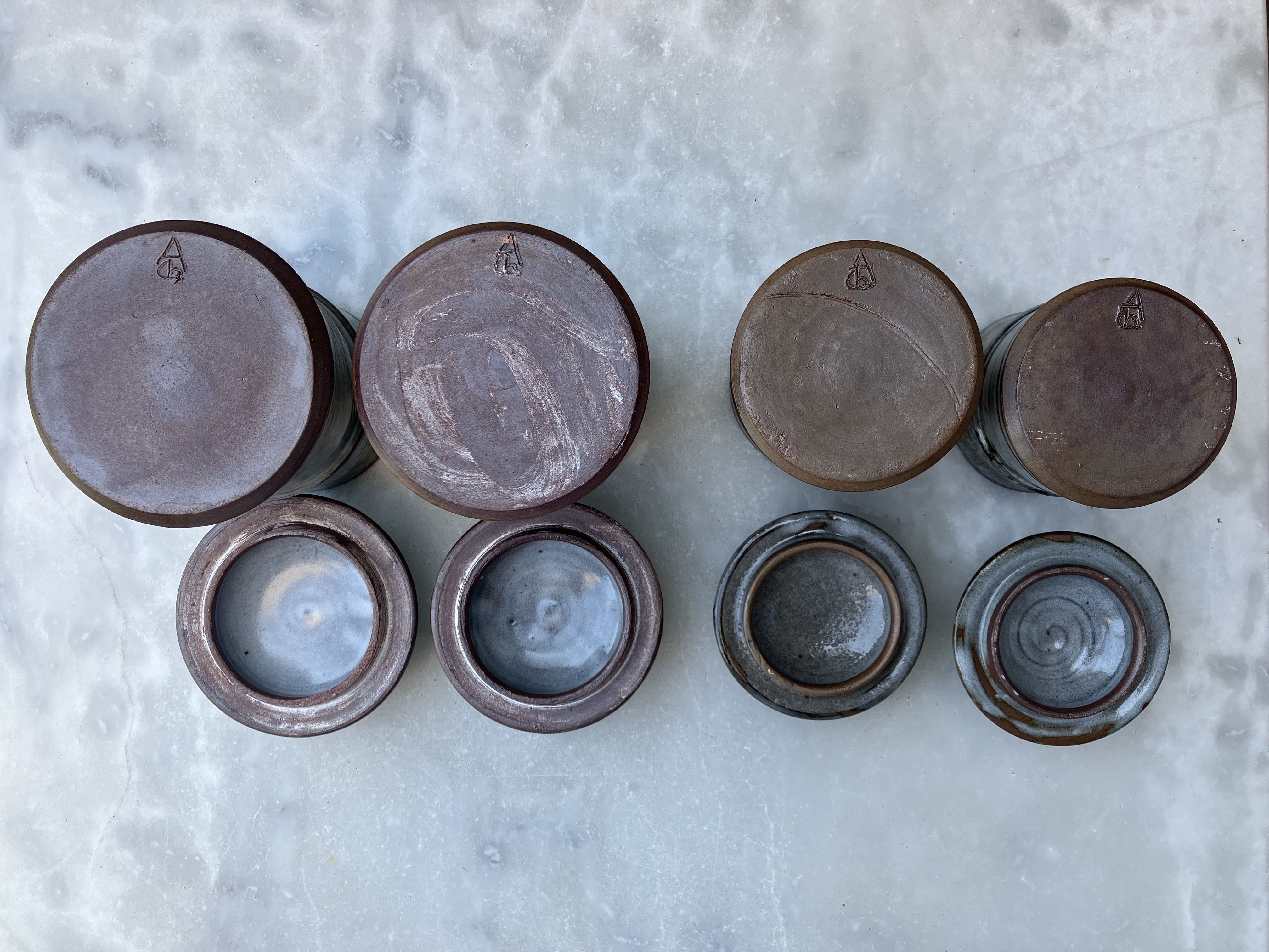 Série de 4 pots en grès du Loir Thierry et Chantal Robert vintage