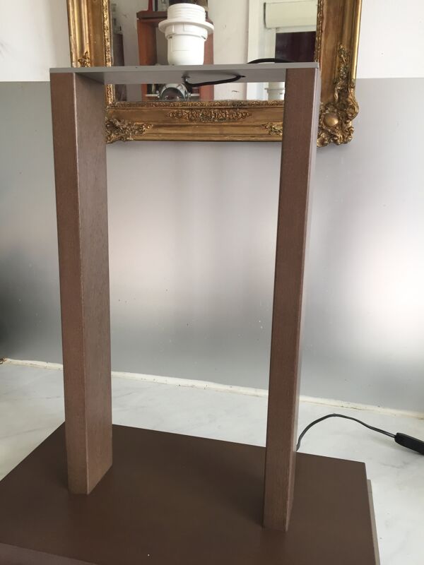 Lampe de table, bois exotique & alu brossé, design by natuzzi italy c1990