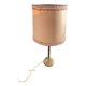 Lampe de table, de chevet en laiton dore, pieds colonne, abat jour beige avec passementerie, vintage