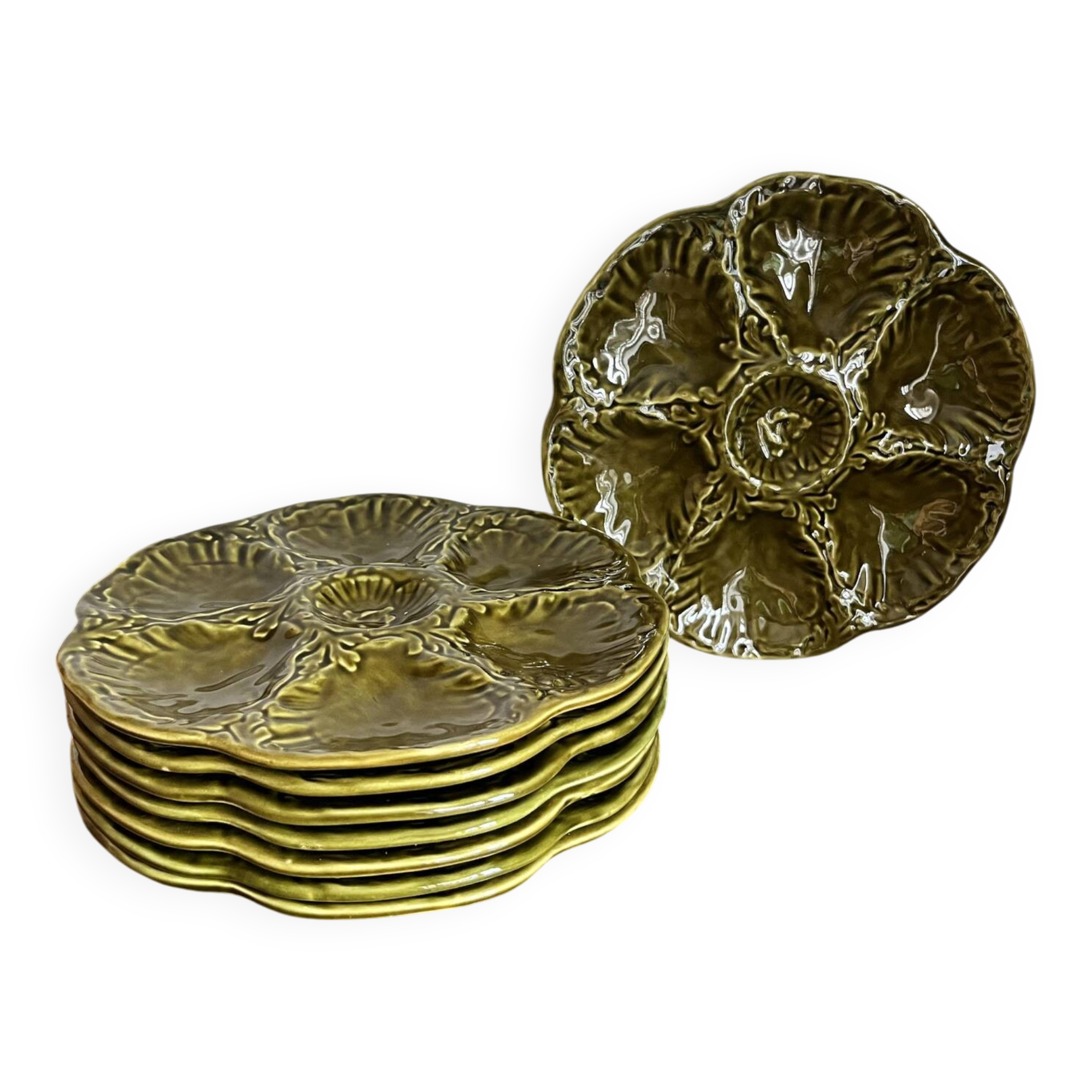 8 assiettes à huîtres Barbotine 