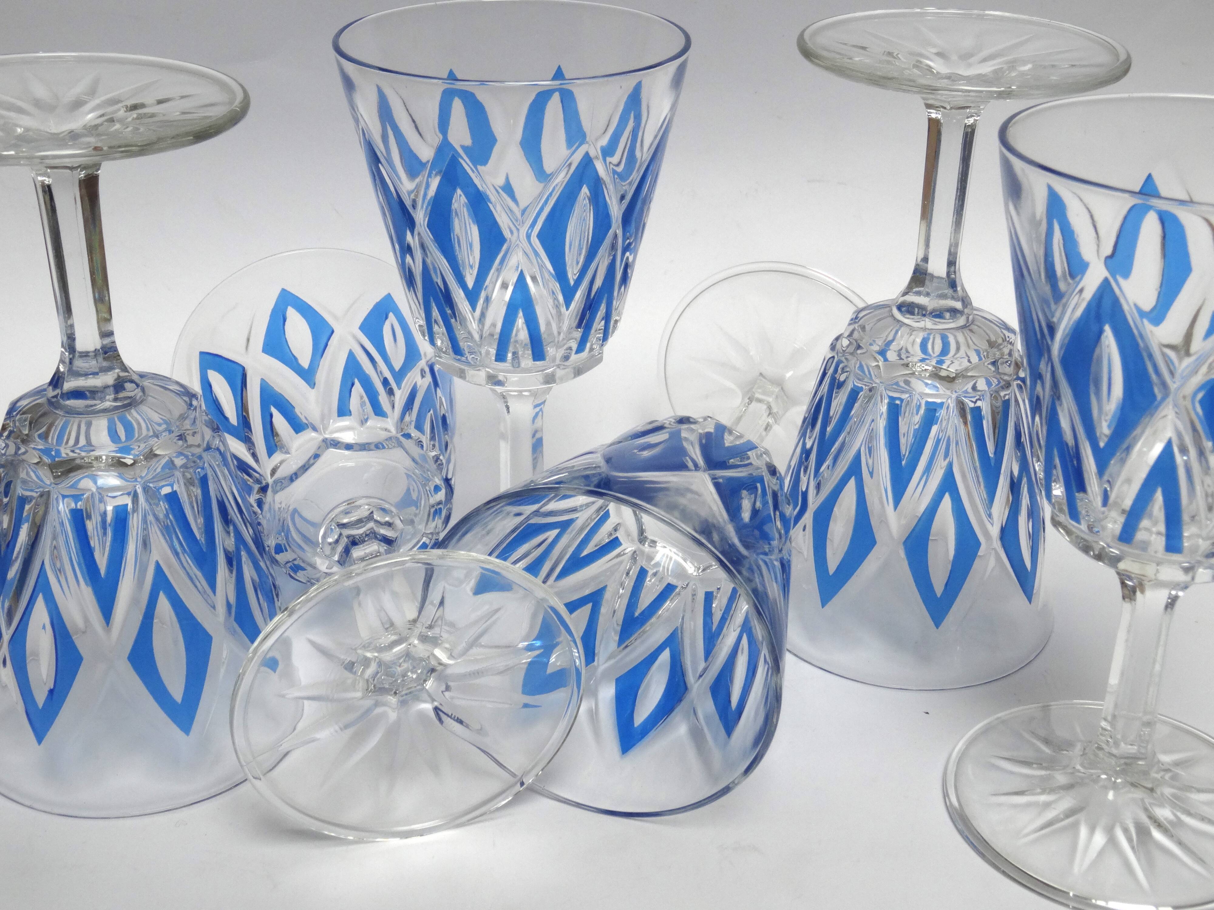 6 water glasses VMC Reims Harlequin blue
