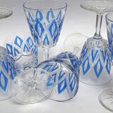 6 water glasses VMC Reims Harlequin blue