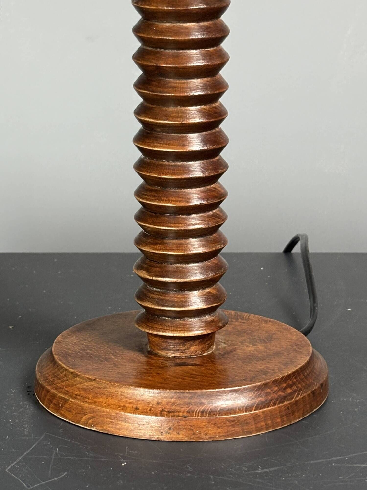 Midcentury brutalist wood turned mushroom table lamp, Charles Dudouyt style