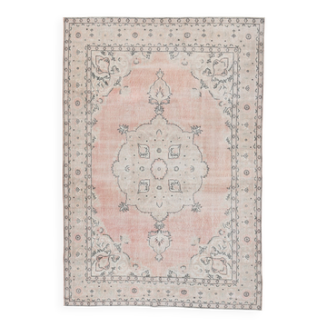 7x10 Large Pink & Beige Madallion Pattern Turkish Rug, 209x305Cm