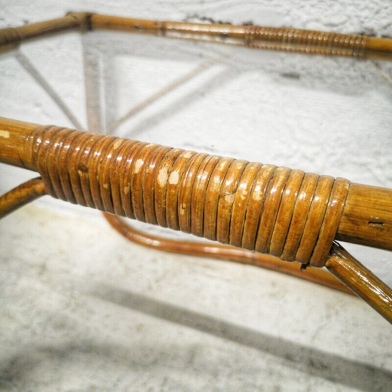 Rattan and glass coffee table