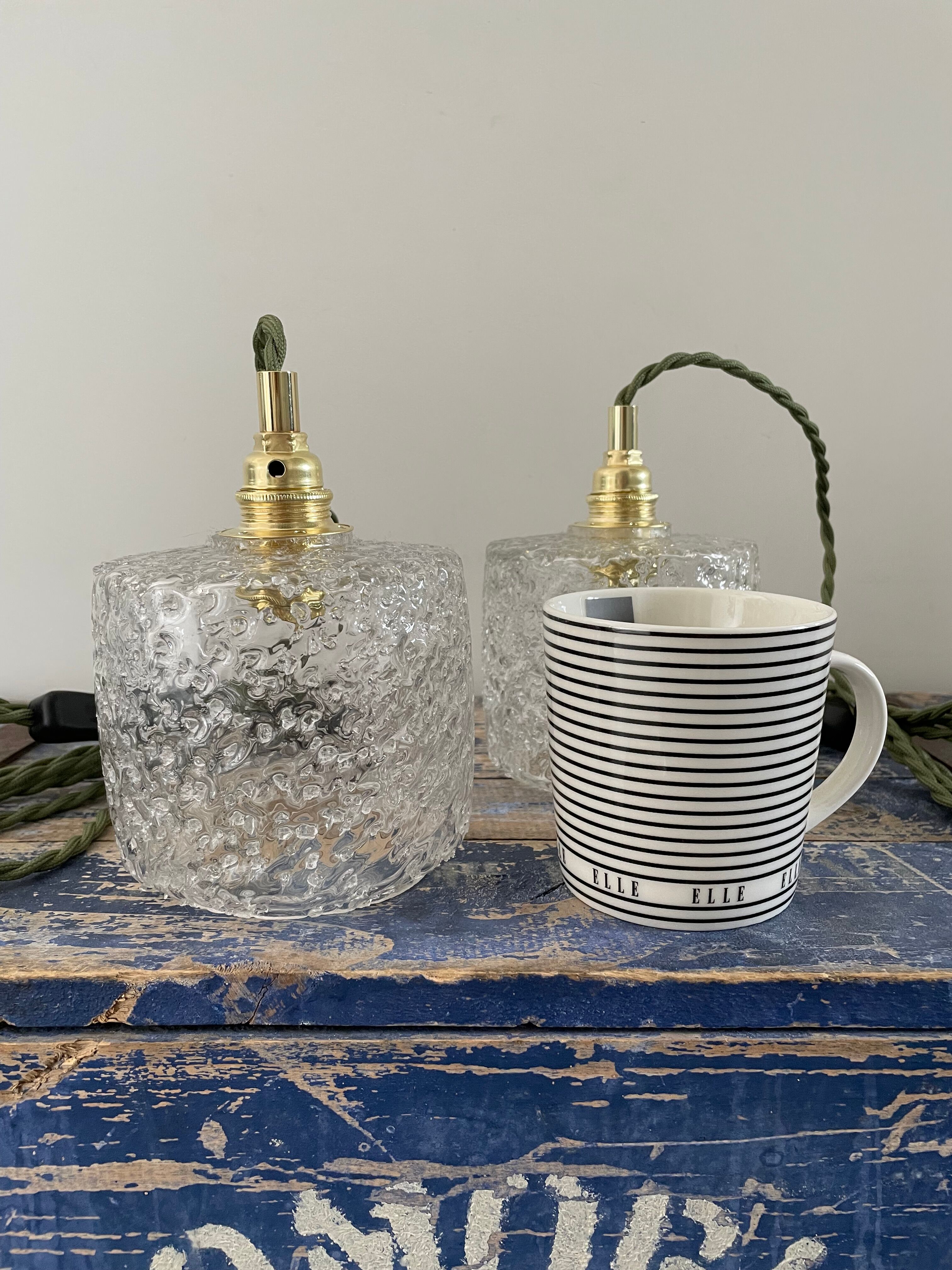 Set of two vintage bubbled glass handhelds