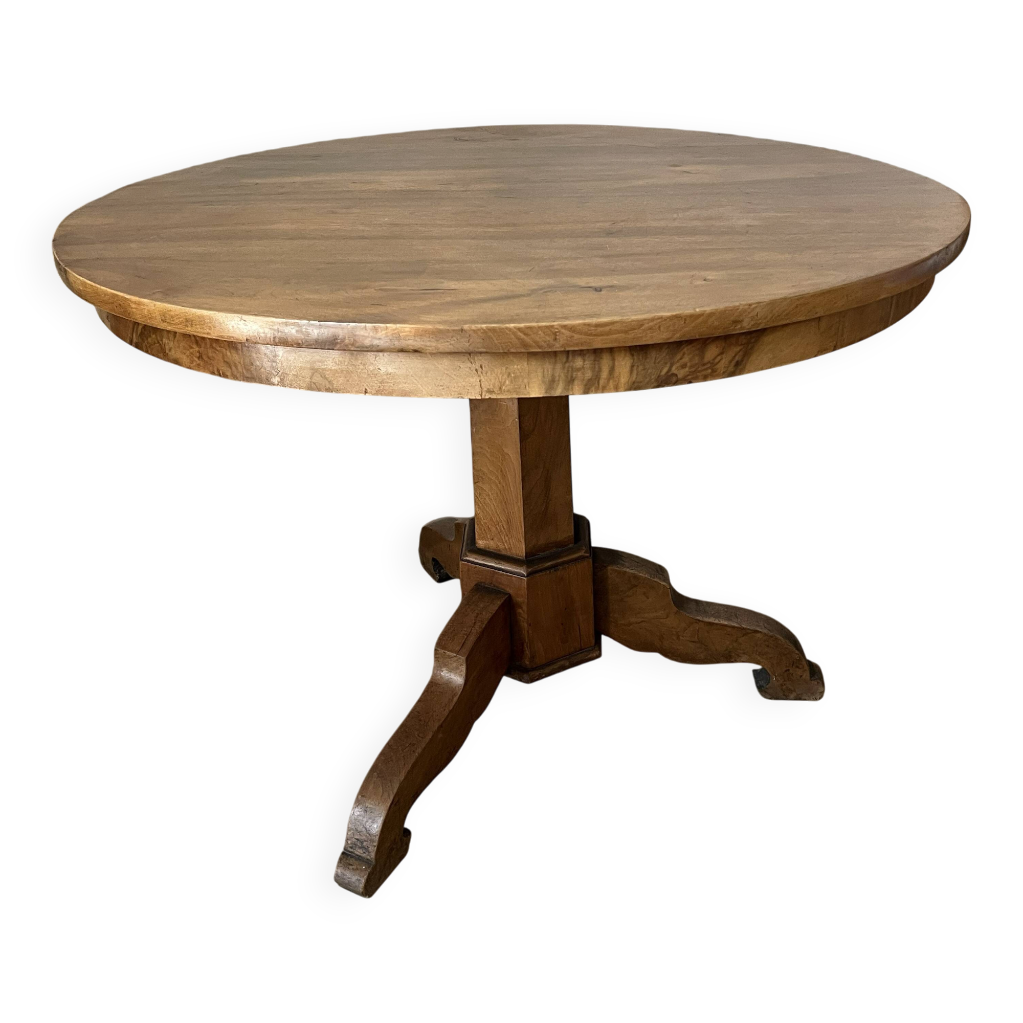 Very beautiful antique round table in solid walnut – central leg.