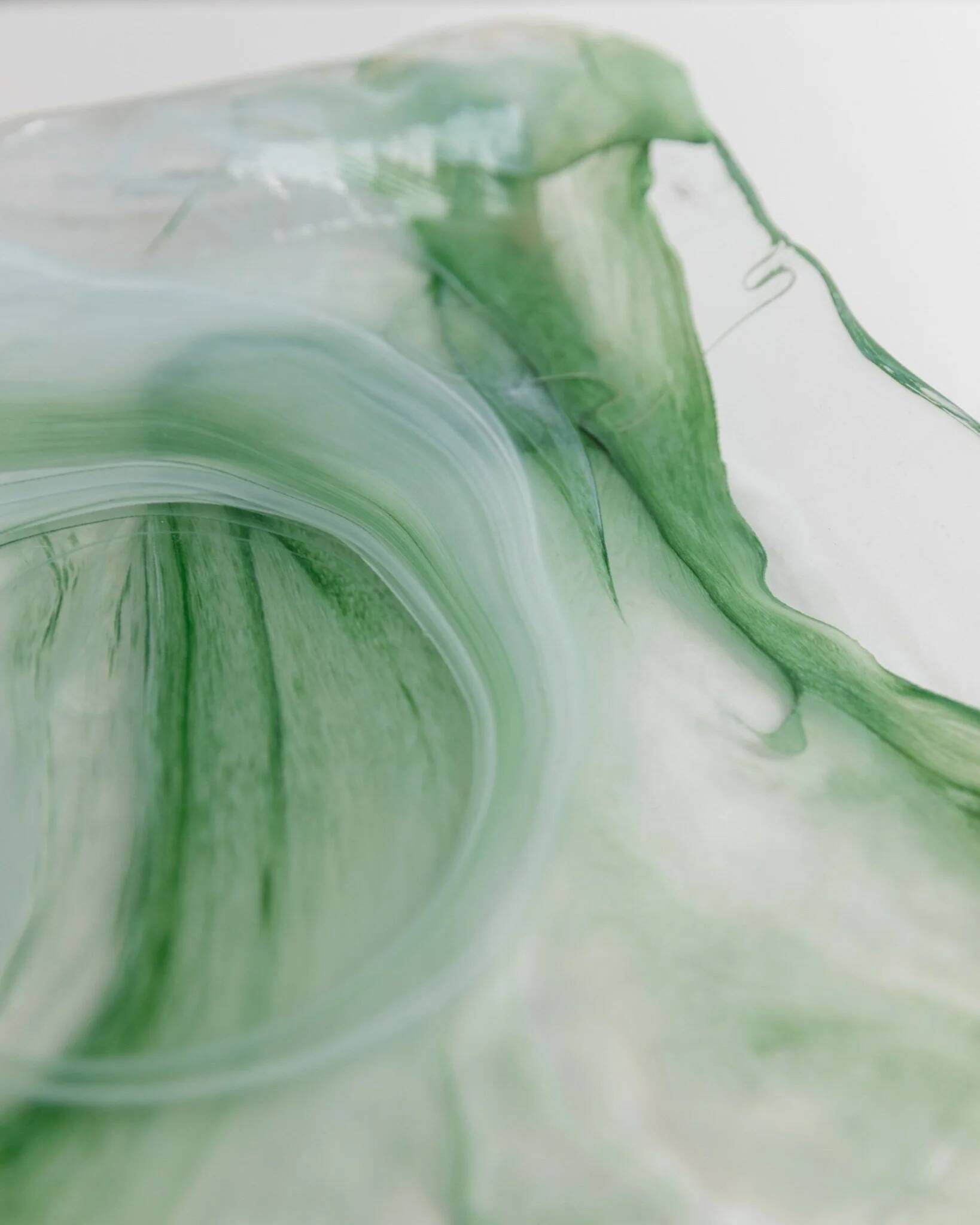 Vintage Murano Glass Tray in Green and White Swirls - Handmade Italian Glass, Mid-Century 1970s