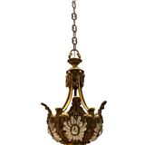 Vintage Bronze & Crystal Beaded Chandelier, 1950s