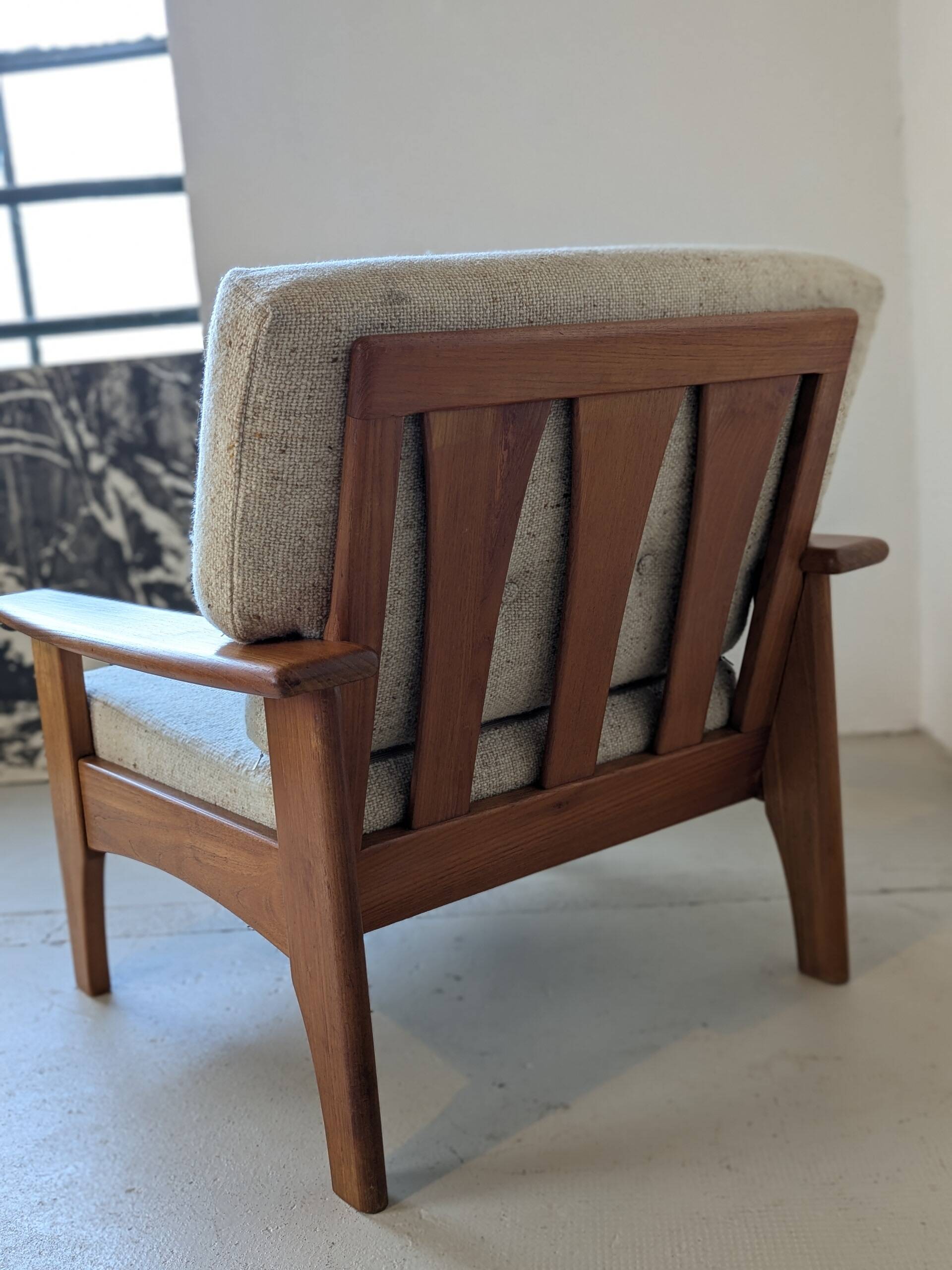 Teak and wool armchair