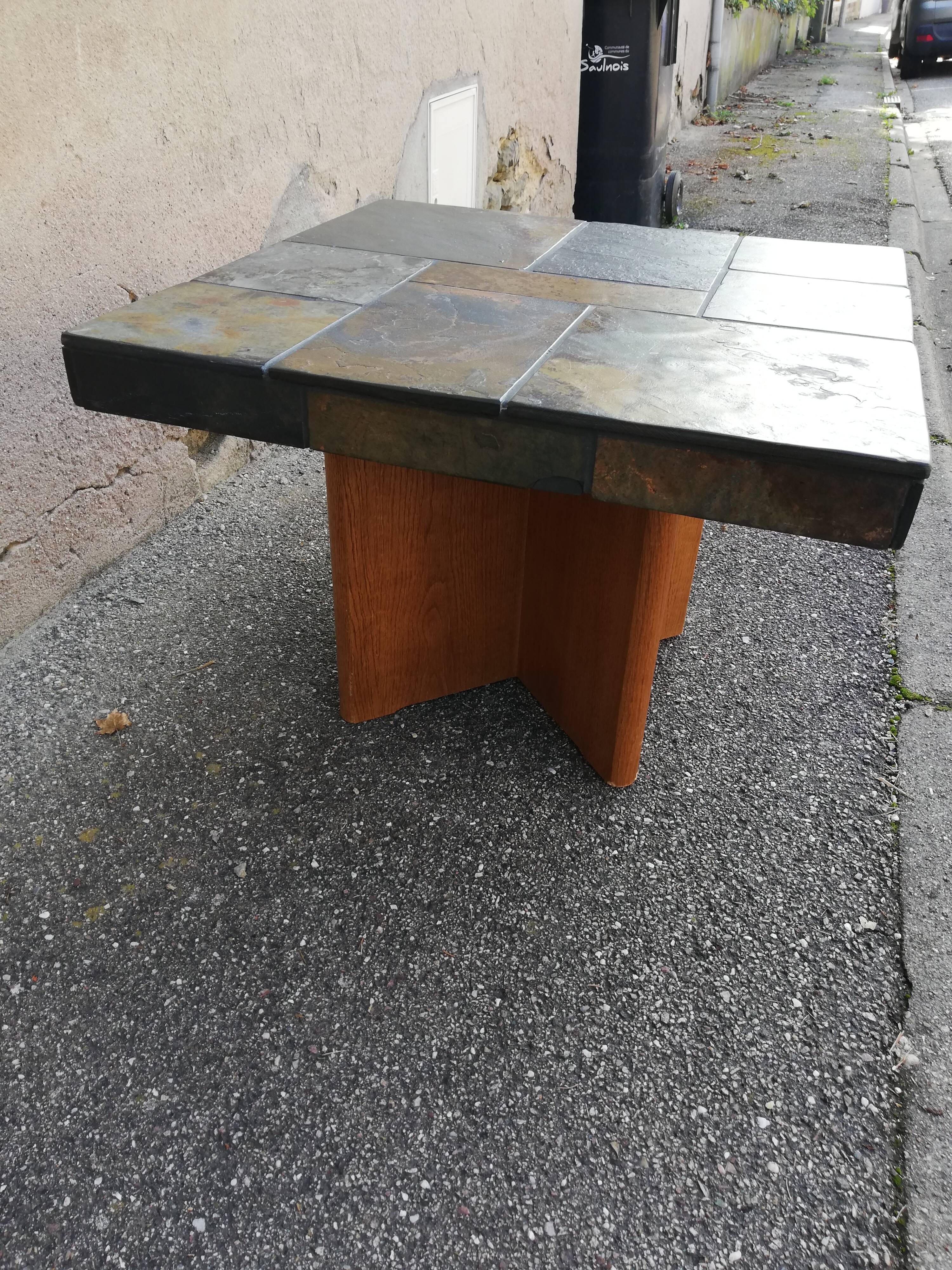 Table basse bois et pierre