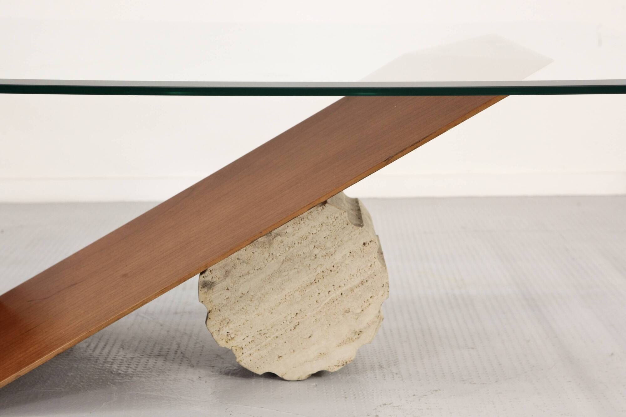 1990s Italian Cattelan 'Valentino' Walnut And Travertine Table.