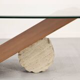 Table italienne Cattelan « Valentino » en noyer et travertin des années 1990.