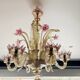 Venetian glass chandelier with pink and gold floral decoration – 6 lights
