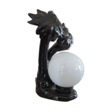 Black ceramic "palm" lamp and white opaline ball 70/80