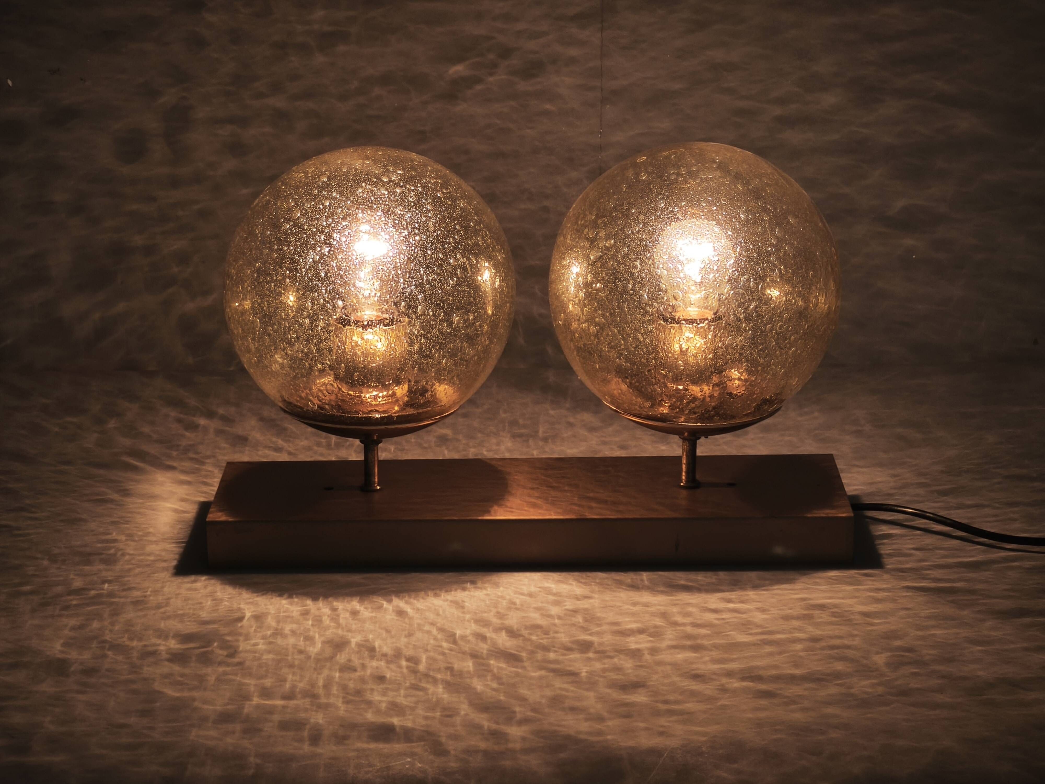 1970s Czech Space Age Double Wall Light with Amber Bubble Glass Globes