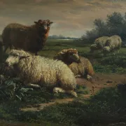 Frans Lebret – Evening landscape with resting sheep – circa 1875