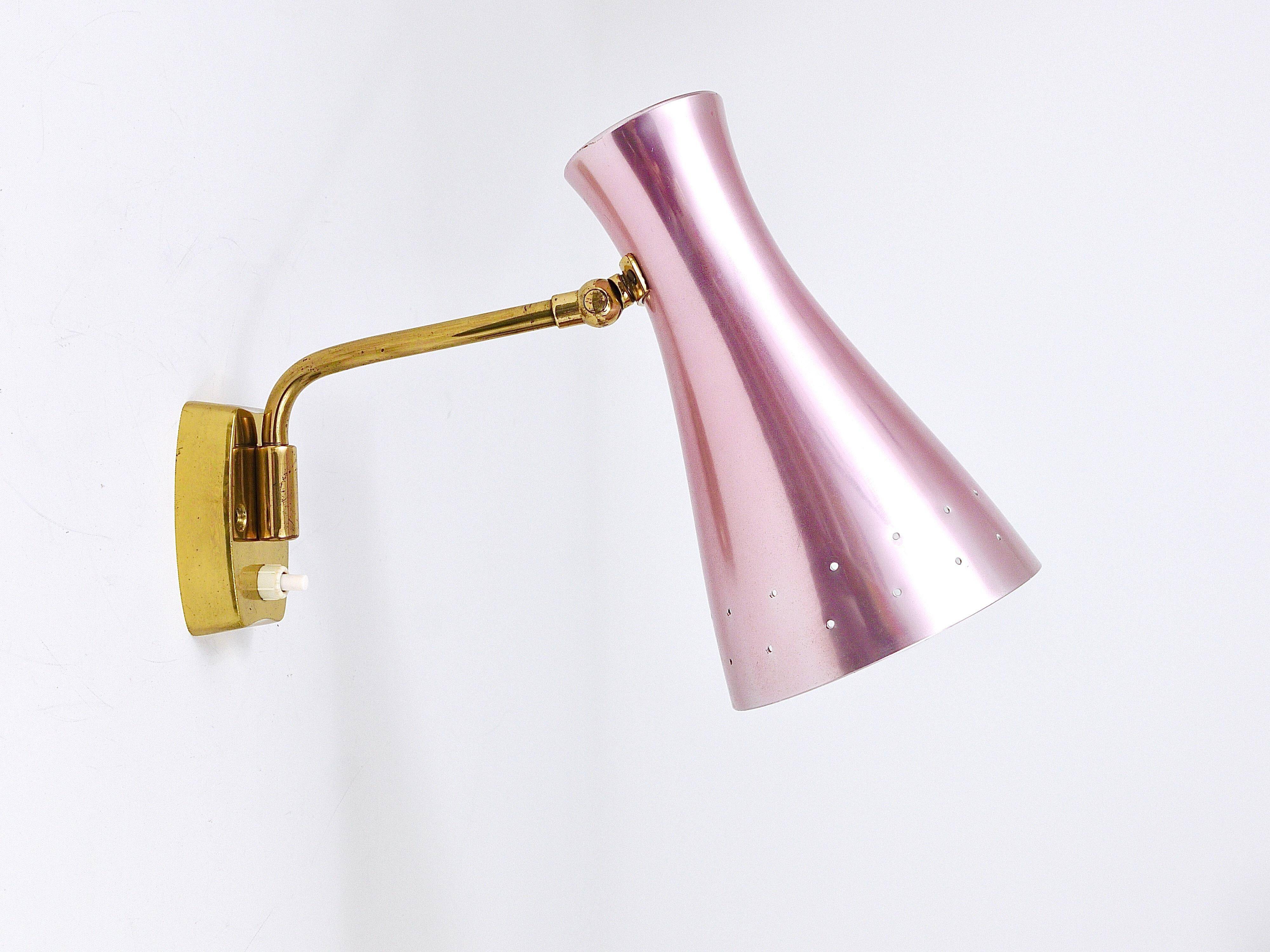 Pair of Articulated Conical Wall Lights in Stilnovo Style, Wall Lamps Italy, 1950s