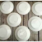 Set of 7 flat ceramic plates Badonviller Red floral decoration