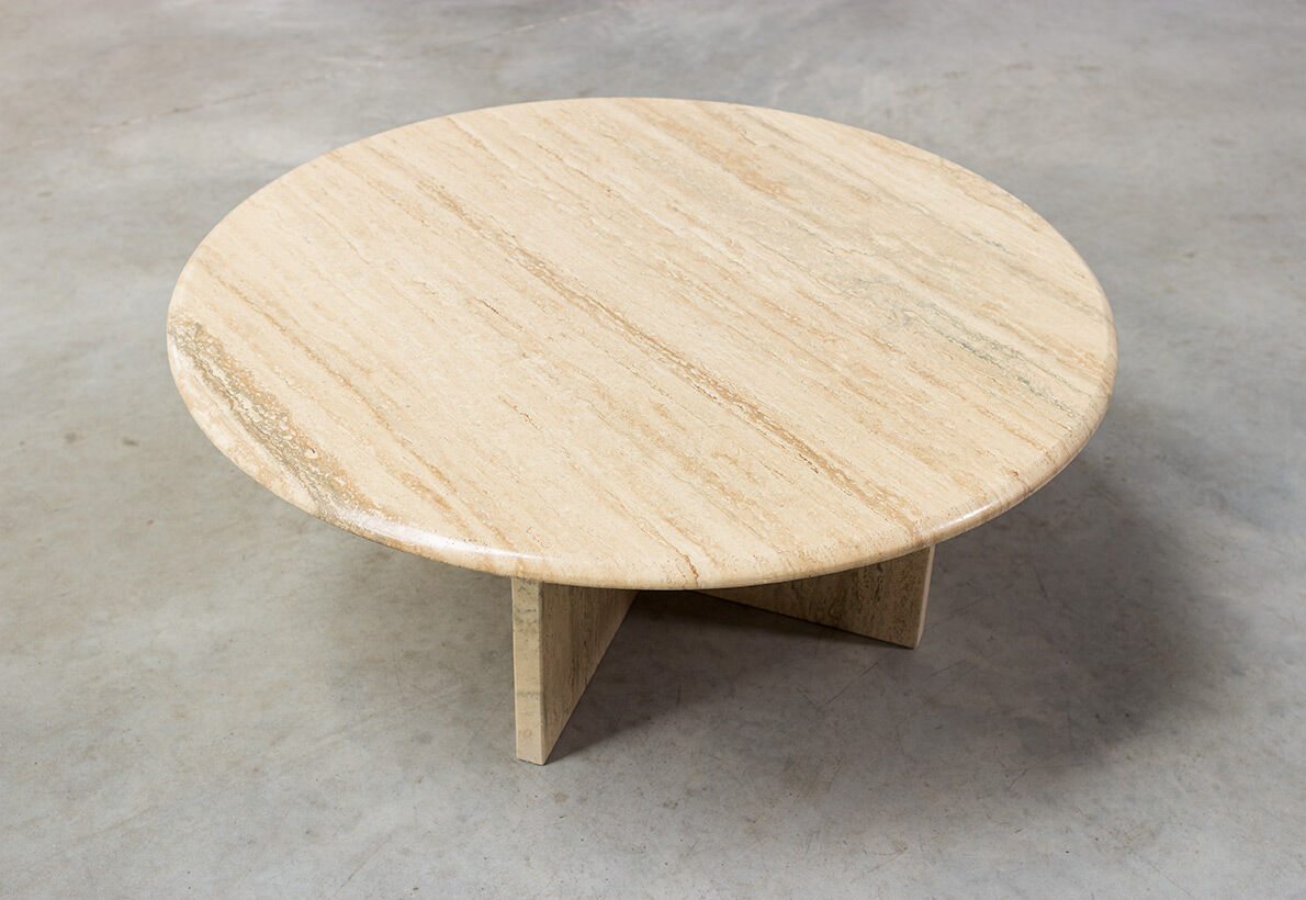 Modernist Round coffee Table in Travertine, 1970s