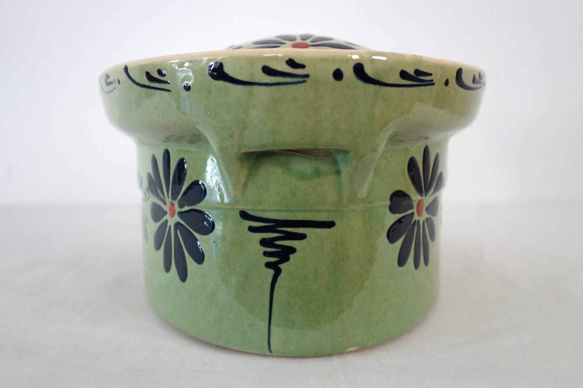 Large enameled ceramic terrine dish, vintage Alsace
