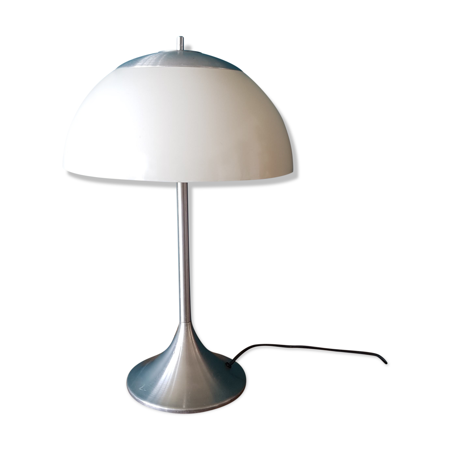 Lampe champignon blanche et alu brossé