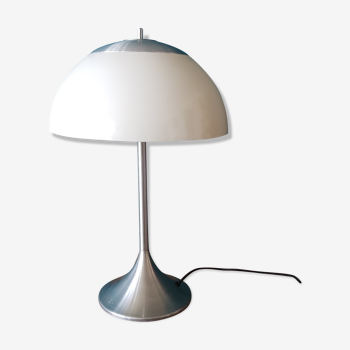 Lamp white mushroom and brushed aluminum