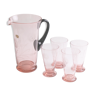 Art Deco Pink Glass Water Set c.1930 etched with a floral daisy design