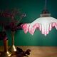 Vintage frosted glass pendant lampshade, half pink, half transparent