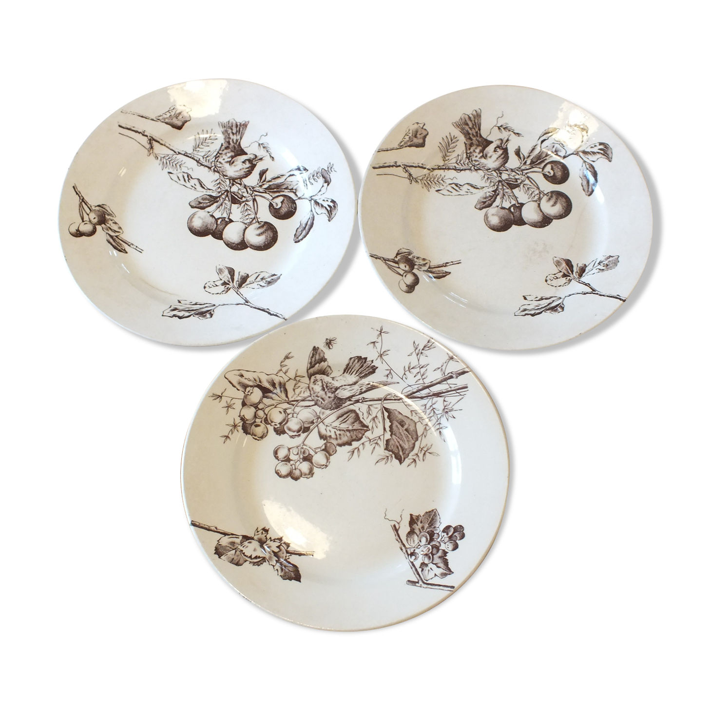 3 plates with hors d'oeuvre in Terre de Fer HB Choisy bird decoration