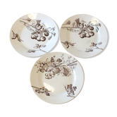 3 assiettes à hors d'œuvre en Terre de Fer HB Choisy décor oiseaux
