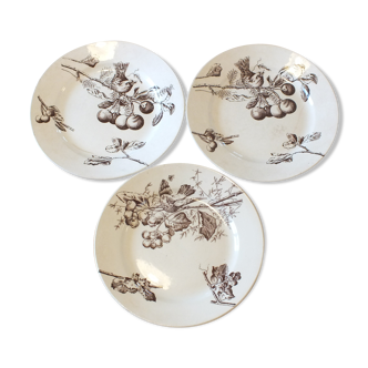 3 plates with hors d'oeuvre in Terre de Fer HB Choisy bird decoration