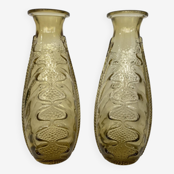 Paire de vases en verre jaunes années 40