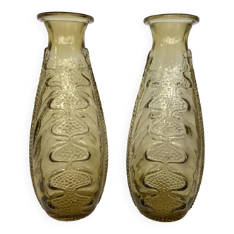 Paire de vases en verre jaunes années 40