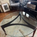 Table basse vintage danoise verre et bois de rose