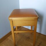 Wooden and faux leather shoe shine chest stool
