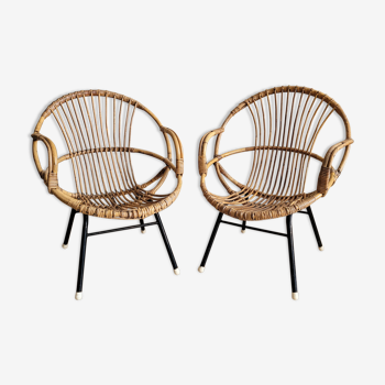 Duo fauteuils rotin