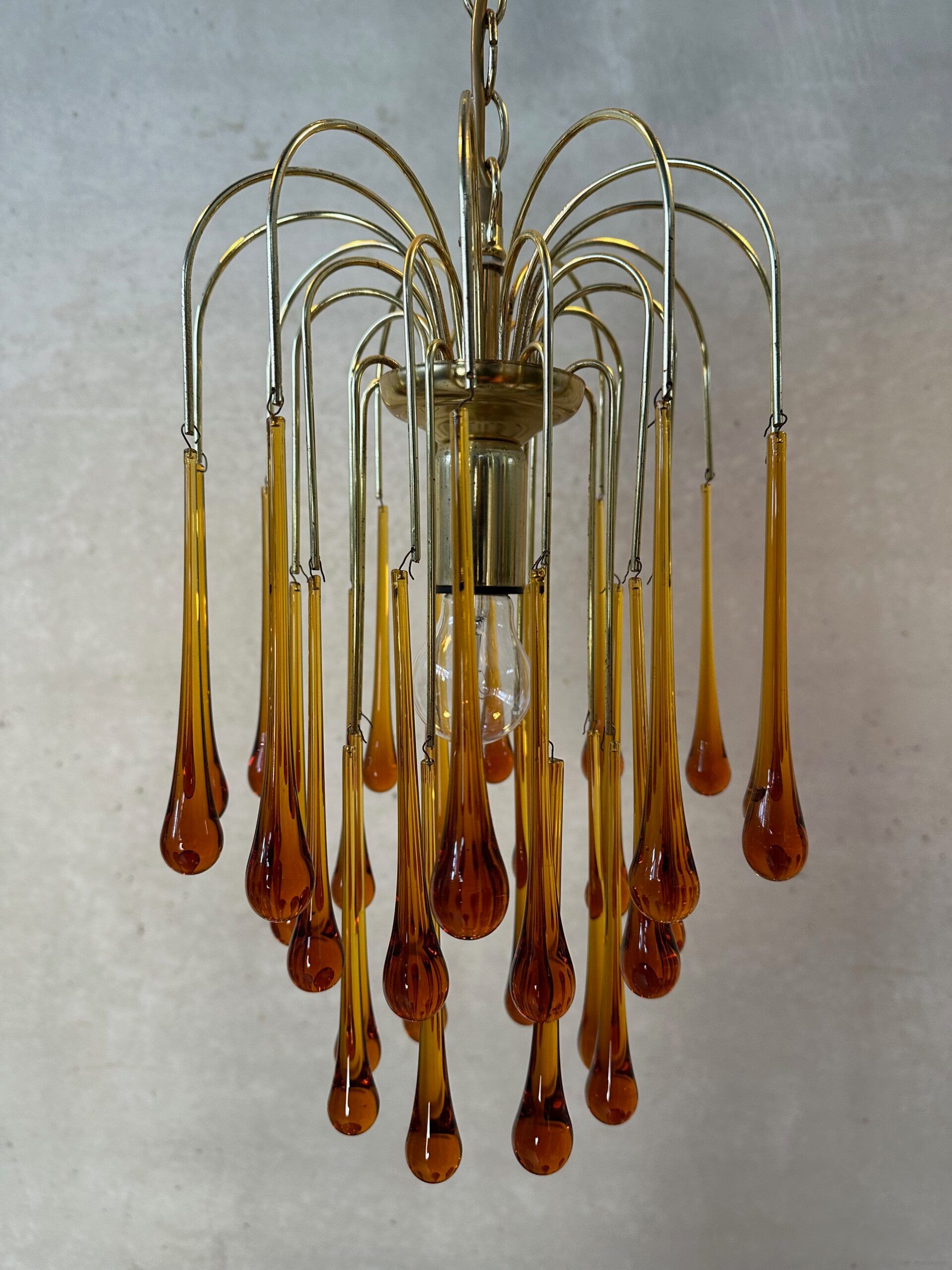 Vintage amber-coloured 'Teardrop' chandelier
