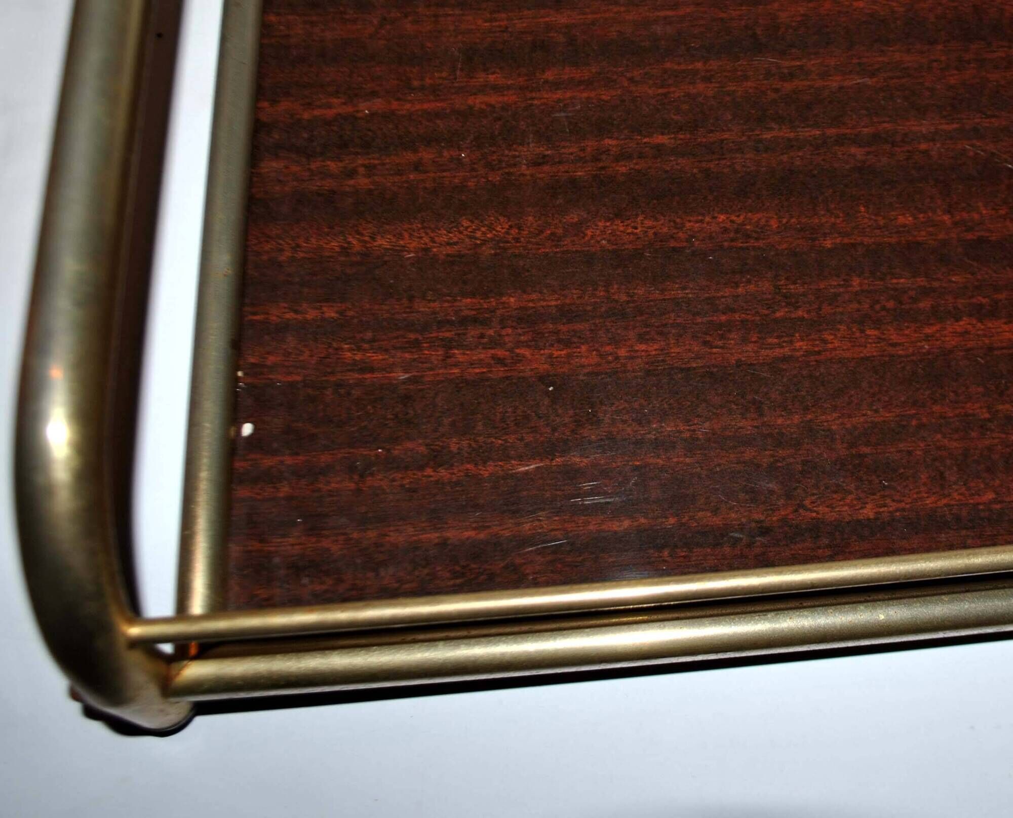 Tray in gilded brass and mahogany melamine wood, 1960-1970